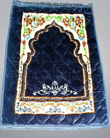 Luxurious Velvet Prayer Mat (Ja Namaz) – Elegant Blue with Floral Borders