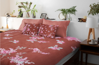 Floral Bliss Bed Sheet Set – Maroon Base with Attractive Flower Design