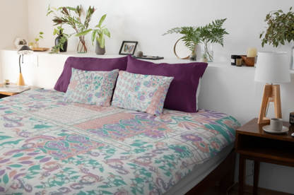 Pastel Floral King Bed Sheet Set – Cotton with Elegant Multicolor Botanical Design