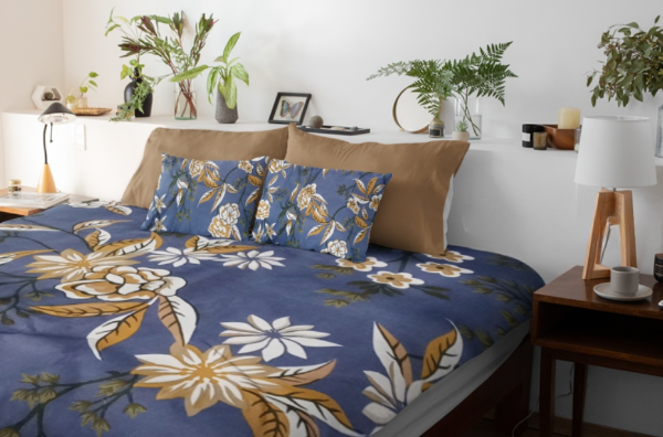 Navy Blue Floral King Size Bedsheet