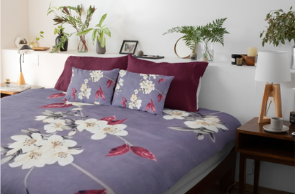 Purple Floral Elegance Design - Luxury King Size Bedsheet