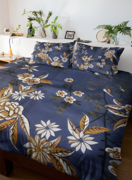 Navy Blue Floral King Size Bedsheet