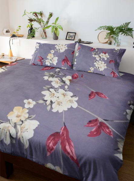 Purple Floral Elegance Design - Luxury King Size Bedsheet